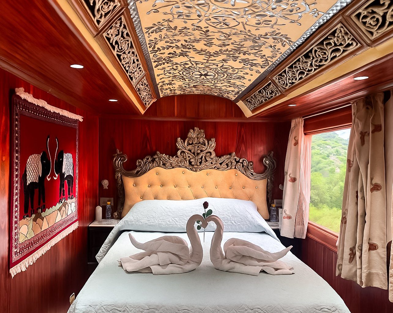 Royal cabin interior aboard the Palace on Wheels