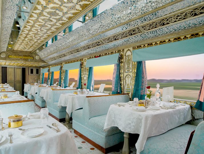 Fine-dining restaurant car aboard the Palace on Wheels